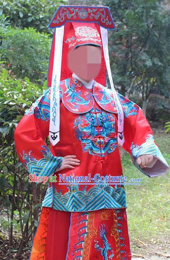 Traditional China Beijing Opera Takefu Costume Imperial Bodyguard Red Embroidered Robe and Hat, Ancient Chinese Peking Opera Embroidery Gwanbok Clothing