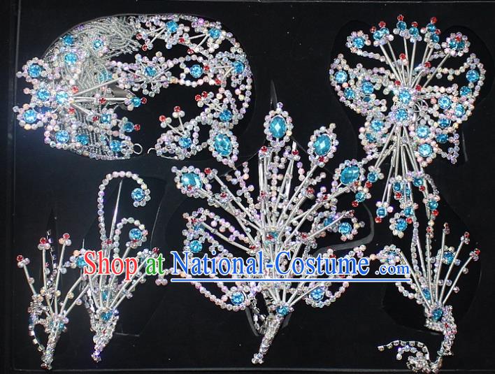 Traditional China Beijing Opera Young Lady Hair Accessories Head-ornaments Complete Set, Ancient Chinese Peking Opera Hua Tan Headwear Diva Crystal Headpiece