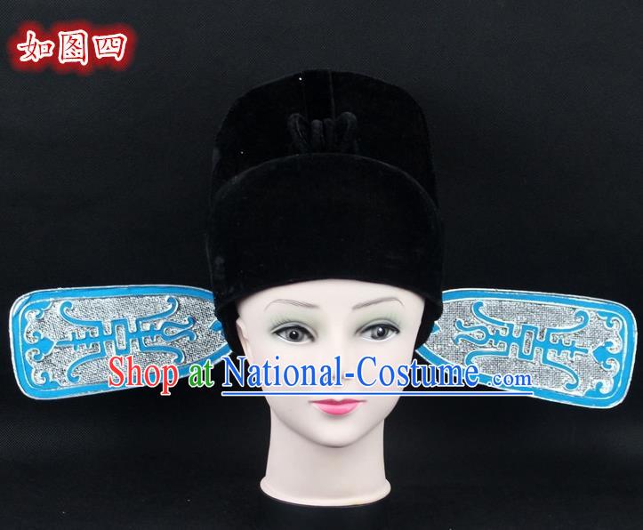 Traditional China Beijing Opera Young Men Hair Accessories Lang Scholar Hat, Ancient Chinese Peking Opera Magistrates Black Gauze Cap