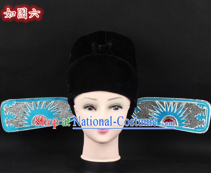 Traditional China Beijing Opera Young Men Hair Accessories Lang Scholar Hat, Ancient Chinese Peking Opera Magistrates Black Gauze Cap