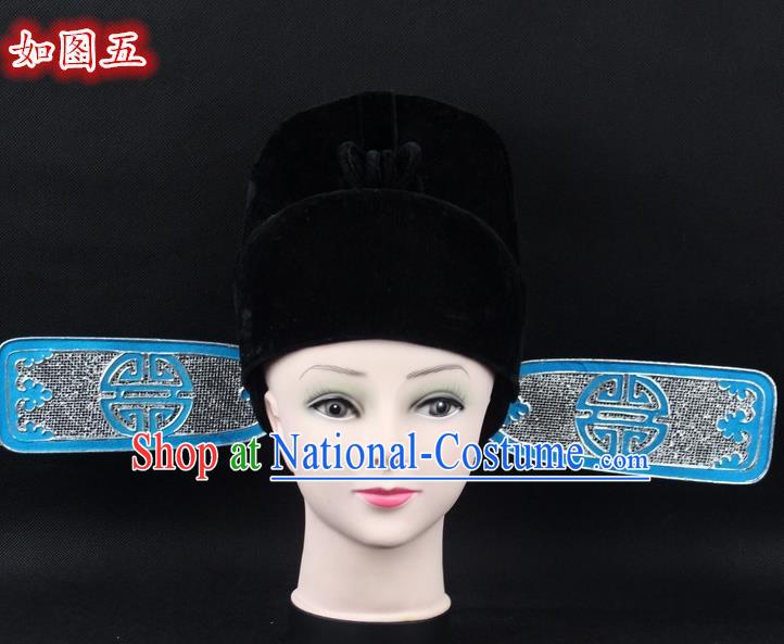 Traditional China Beijing Opera Young Men Hair Accessories Lang Scholar Hat, Ancient Chinese Peking Opera Magistrates Black Gauze Cap