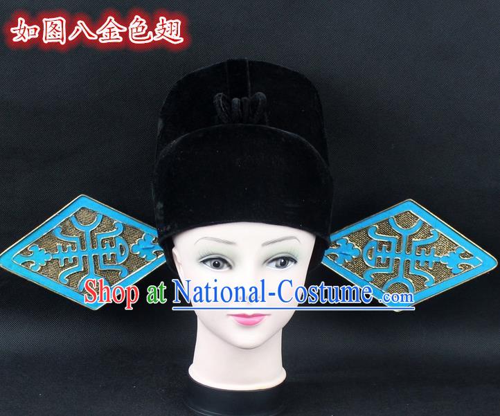 Traditional China Beijing Opera Young Men Hair Accessories Pierrot Hat, Ancient Chinese Peking Opera Lang Scholar Black Gauze Cap