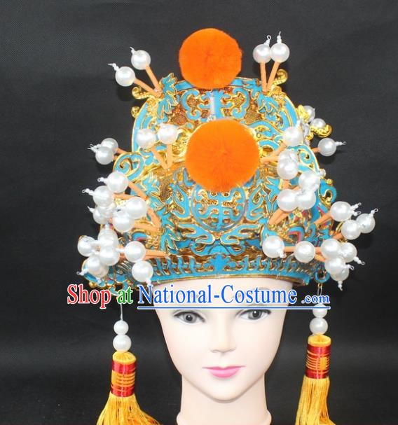 Traditional China Beijing Opera Young Men Hair Accessories Emperor Hat, Ancient Chinese Peking Opera King Official Hat Headwear