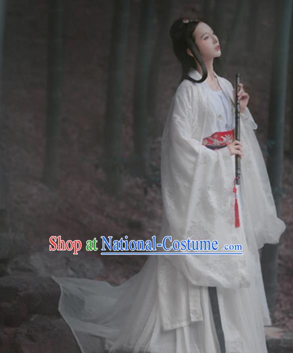 Traditional Ancient Chinese Young Lady Costume, Elegant Hanfu Clothing Chinese Jin Dynasty Imperial Princess Tailing Embroidered Dress Clothing for Women