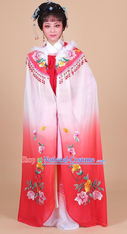 Traditional China Beijing Opera Young Lady Hua Tan Costume Female Peach Pink Embroidered Cloak, Ancient Chinese Peking Opera Diva Embroidery Mantle Clothing