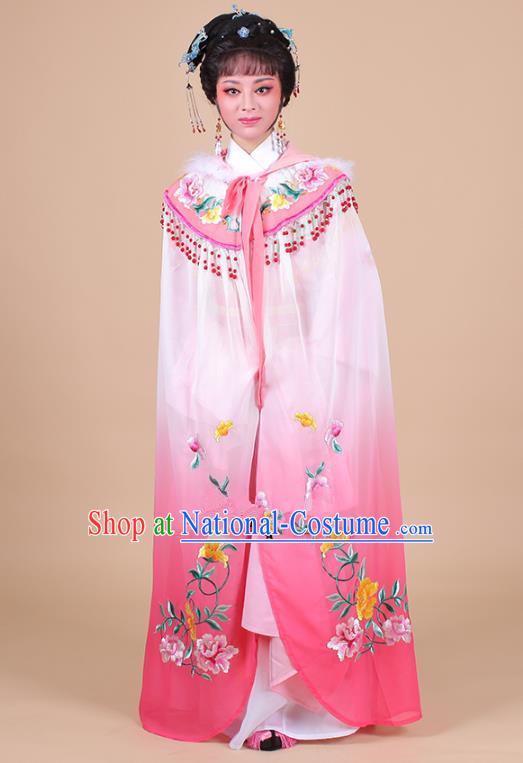 Traditional China Beijing Opera Young Lady Hua Tan Costume Female Pink Embroidered Cloak, Ancient Chinese Peking Opera Diva Embroidery Mantle Clothing