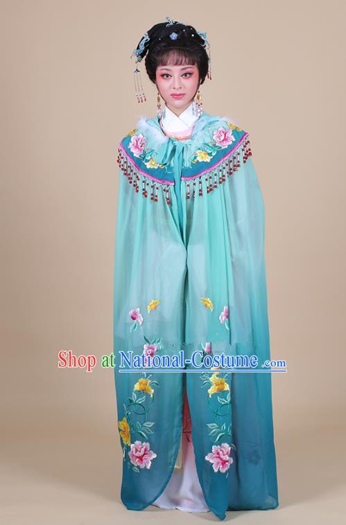 Traditional China Beijing Opera Young Lady Hua Tan Costume Female Embroidered Cloak, Ancient Chinese Peking Opera Diva Embroidery Green Mantle Clothing