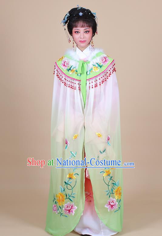 Traditional China Beijing Opera Young Lady Hua Tan Costume Female Embroidered Green Cloak, Ancient Chinese Peking Opera Diva Embroidery Mantle Clothing