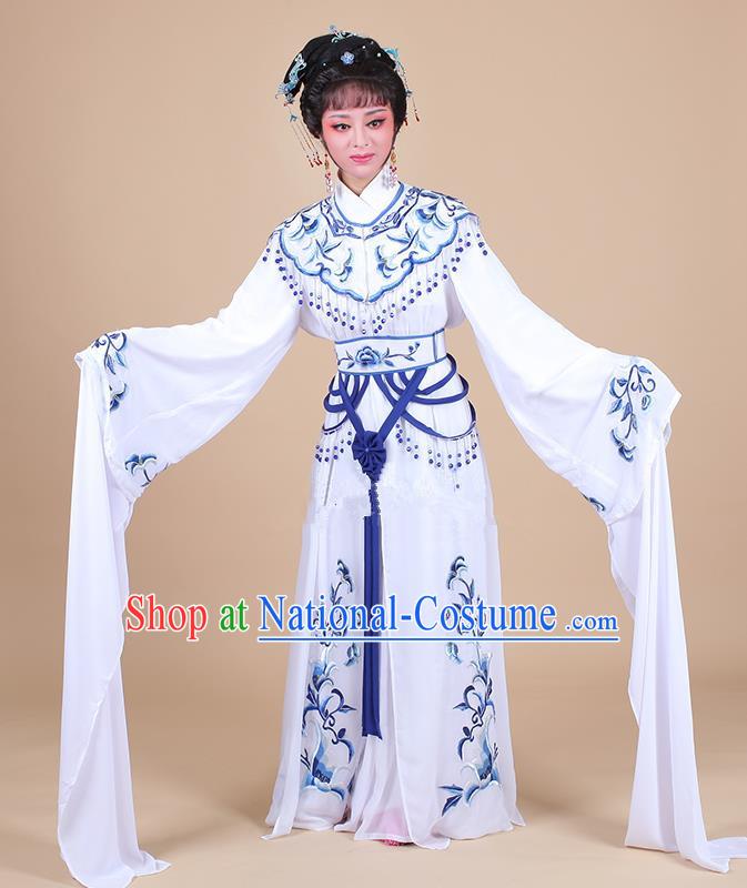 Traditional China Beijing Opera Young Lady Hua Tan Costume Female Water Sleeve Dance Blue Clothing, Ancient Chinese Peking Opera Diva Embroidery Dress