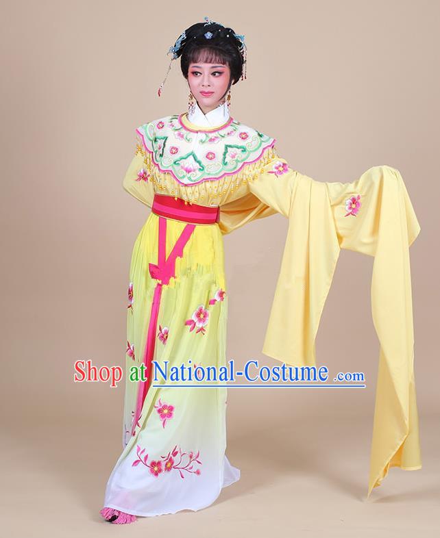 Traditional China Beijing Opera Young Lady Hua Tan Costume Female Water Sleeve Dance Yellow Clothing, Ancient Chinese Peking Opera Diva Embroidery Plum Blossom Dress