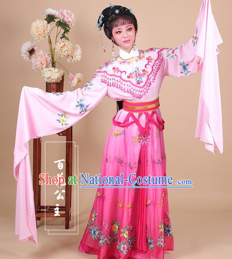 Traditional China Beijing Opera Young Lady Hua Tan Costume Female Princess Clothing, Ancient Chinese Peking Opera Diva Embroidery Peach Pink Dress