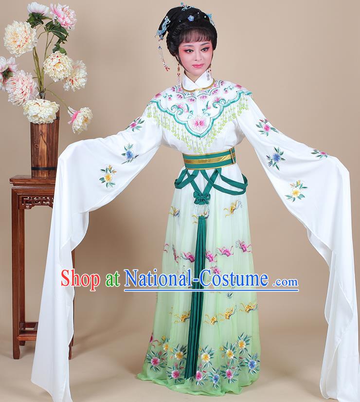 Traditional China Beijing Opera Young Lady Hua Tan Costume Female Princess Clothing, Ancient Chinese Peking Opera Diva Embroidery Green Dress