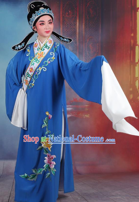 Traditional China Beijing Opera Young Men Costume Lang Scholar Royalblue Embroidered Robe, Ancient Chinese Peking Opera Niche Embroidery Clothing