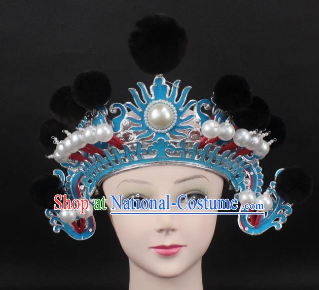 Traditional China Beijing Opera Hair Accessories Black Venonat General Hat, Ancient Chinese Peking Opera Takefu Helmet Headwear