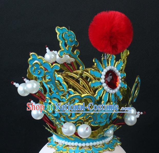 Traditional China Beijing Opera Lang Scholar Niche Sun Wukong Green Tuinga, Ancient Chinese Peking Opera Crown Prince Headwear