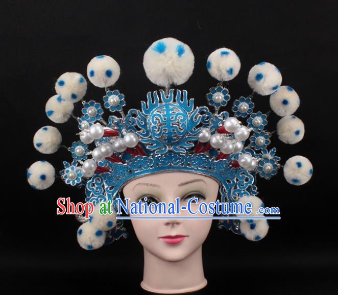 Traditional China Beijing Opera Hair Accessories White Venonat General Hat, Ancient Chinese Peking Opera Takefu Helmet Headwear