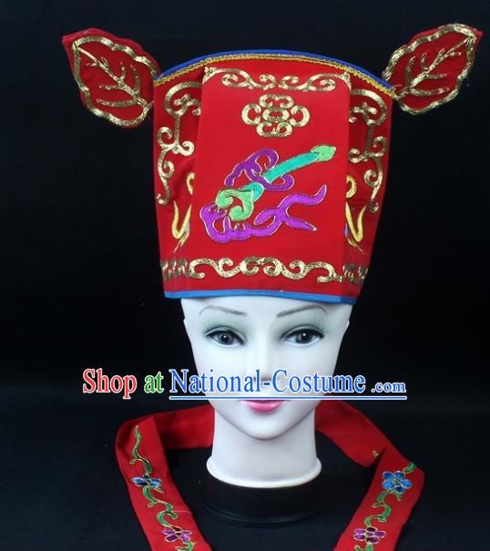 Traditional China Beijing Opera Headpiece Prime Minister Hat, Ancient Chinese Peking Opera Lang Scholar Hat Headwear