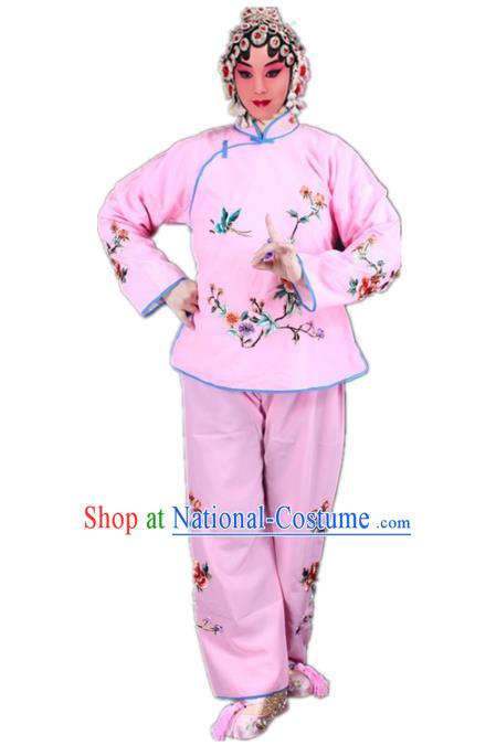 Traditional China Beijing Opera Young Lady Hua Tan Costume Maidservants Embroidered Pink Clothing, Ancient Chinese Peking Opera Diva Embroidery Dress Clothing