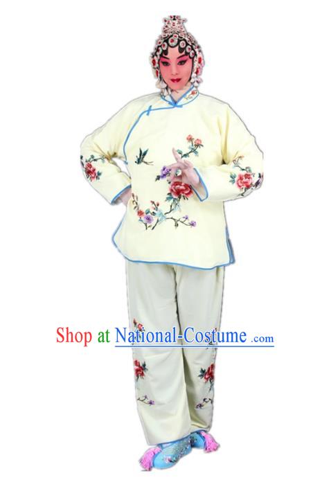 Traditional China Beijing Opera Young Lady Hua Tan Costume Maidservants Embroidered Yellow Clothing, Ancient Chinese Peking Opera Diva Embroidery Dress Clothing