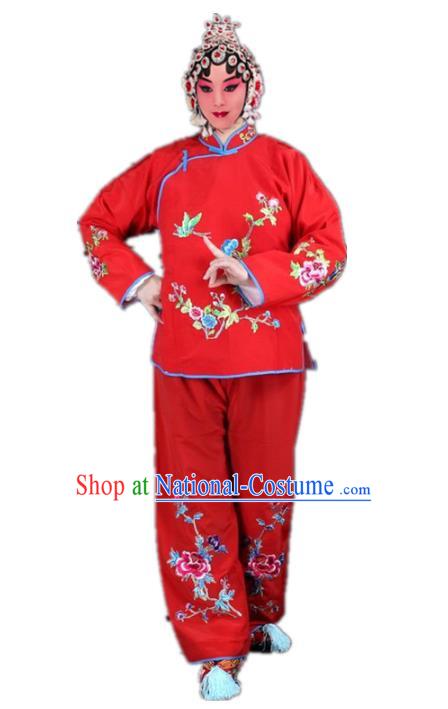 Traditional China Beijing Opera Young Lady Hua Tan Costume Maidservants Embroidered Red Clothing, Ancient Chinese Peking Opera Diva Embroidery Dress Clothing