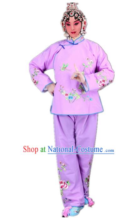 Traditional China Beijing Opera Young Lady Hua Tan Costume Maidservants Embroidered Purple Clothing, Ancient Chinese Peking Opera Diva Embroidery Dress Clothing