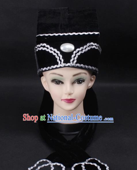 Traditional China Beijing Opera Young Men Hair Accessories Headwear, Ancient Chinese Peking Opera Niche Hat Black Kerchief