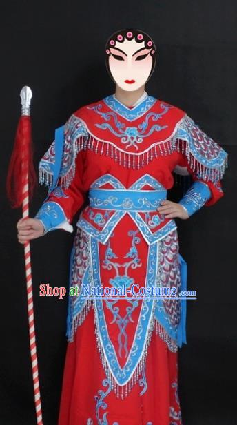 Traditional China Beijing Opera Swordplay Costume Red Embroidered Clothing, Ancient Chinese Peking Opera Blues Embroidery Dress Clothing