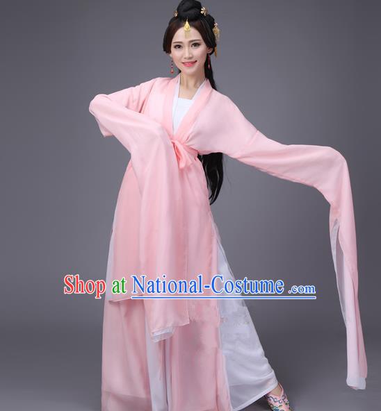 Traditional Ancient Chinese Princess Dance Costume, Elegant Hanfu Clothing Chinese Water Sleeve Dance Pink Dress Clothing for Women