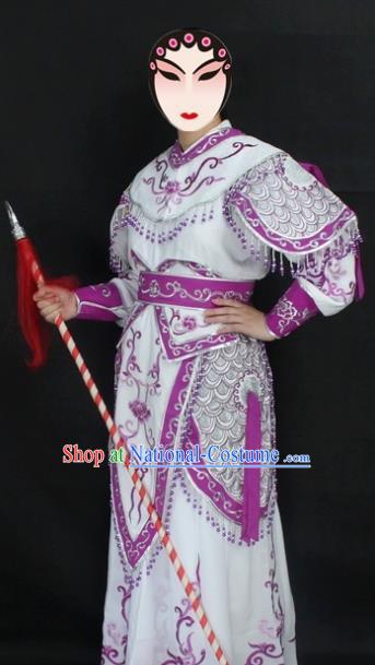 Traditional China Beijing Opera Swordplay Costume Purlpe Embroidered Clothing, Ancient Chinese Peking Opera Blues Embroidery Dress Clothing