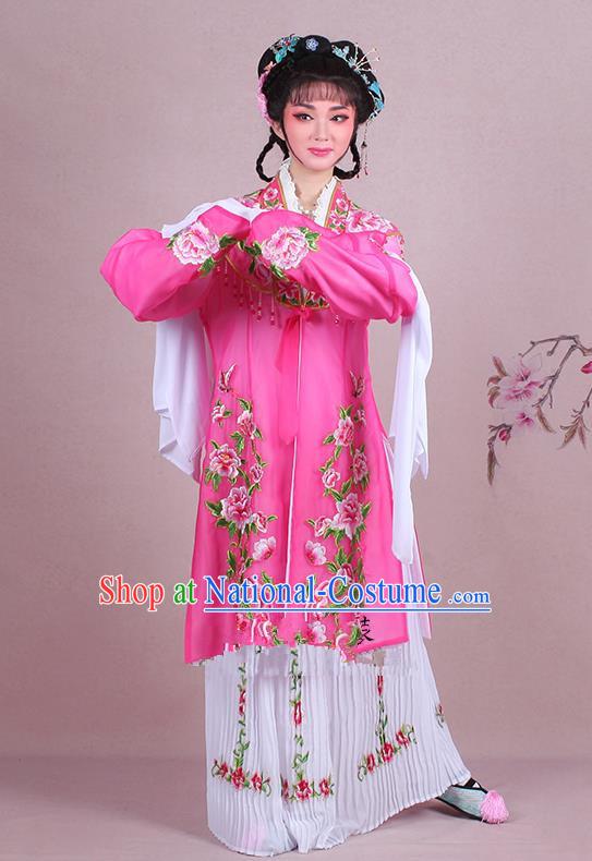 Traditional China Beijing Opera Young Lady Hua Tan Costume Embroidered Pink Shawl, Ancient Chinese Peking Opera Diva Embroidery Dress Clothing