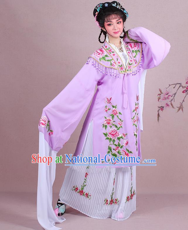 Traditional China Beijing Opera Young Lady Hua Tan Costume Embroidered Lilac Shawl, Ancient Chinese Peking Opera Diva Embroidery Dress Clothing