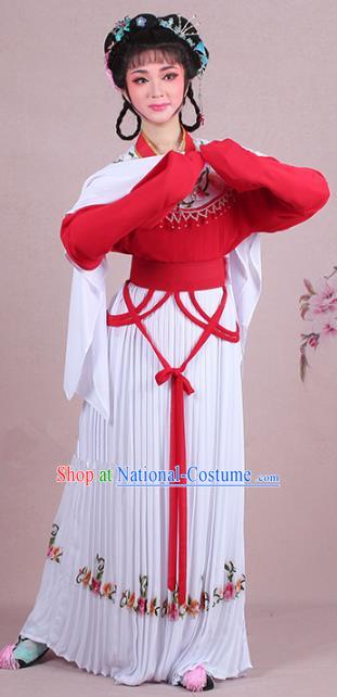 Traditional China Beijing Opera Young Lady Costume A Dream in Red Mansions Maidservants Embroidered Red Dress, Ancient Chinese Peking Opera Hua Tan Embroidery Clothing