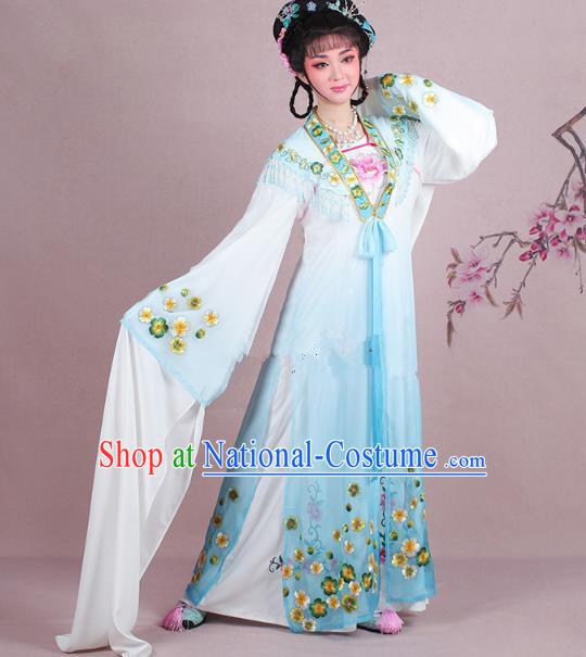 Traditional China Beijing Opera Young Lady Costume Embroidered Blue Fairy Dress, Ancient Chinese Peking Opera Diva Embroidery Plum Blossom Clothing