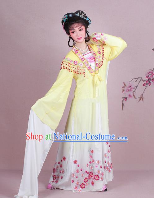 Traditional China Beijing Opera Young Lady Costume Embroidered Yellow Fairy Dress, Ancient Chinese Peking Opera Diva Embroidery Plum Blossom Clothing