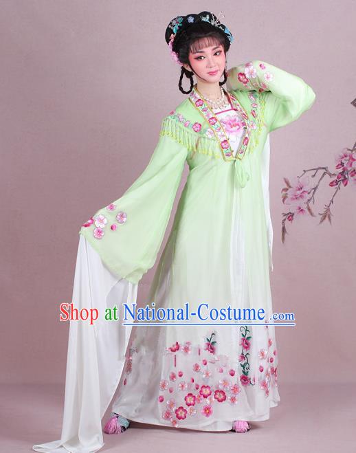 Traditional China Beijing Opera Young Lady Costume Embroidered Green Fairy Dress, Ancient Chinese Peking Opera Diva Embroidery Plum Blossom Clothing