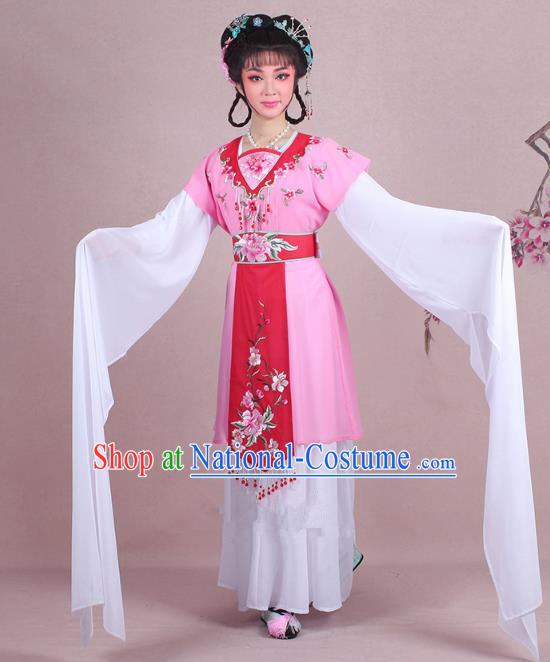 Traditional China Beijing Opera Young Lady Costume Embroidered Pink Servant Girl Dress, Ancient Chinese Peking Opera Diva Embroidery Peony Clothing