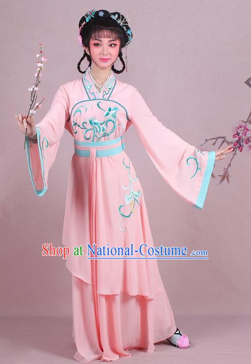 Traditional China Beijing Opera Palace Lady Costume Embroidered Servant Girl Dress, Ancient Chinese Peking Opera Diva Embroidery Pink Clothing