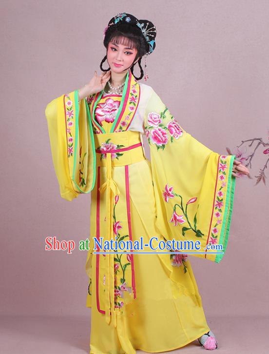 Traditional China Beijing Opera Palace Lady Costume Imperial Princess Embroidered Yellow Dress, Ancient Chinese Peking Opera Diva Hua Tan Embroidery Clothing