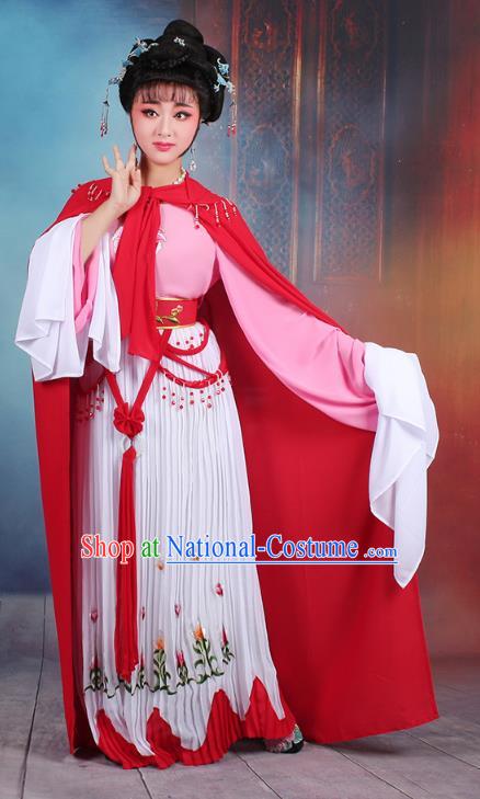 Traditional China Beijing Opera Young Lady Hua Tan Costume Romance of the Western Chamber Embroidered Dress and Red Cloak, Ancient Chinese Peking Opera Diva Embroidery Clothing