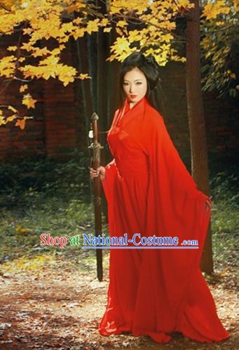 Traditional Chinese Tang Dynasty Chivalrous Woman Red Costume, Elegant Hanfu Clothing Chinese Ancient Swordswoman Dress Clothing