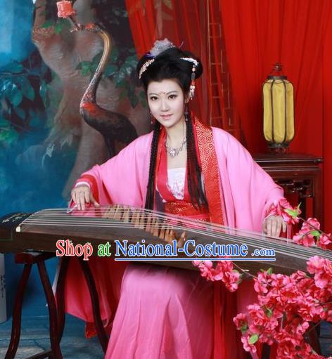 Traditional Chinese Tang Dynasty Imperial Princess Peri Costume, Elegant Hanfu Clothing Chinese Ancient Fairy Rosy Dress Clothing