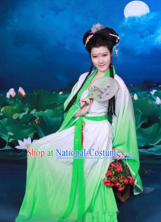 Traditional Chinese Tang Dynasty Imperial Princess Fairy Costume, Elegant Hanfu Clothing Chinese Ancient Palace Lady Green Dress Clothing