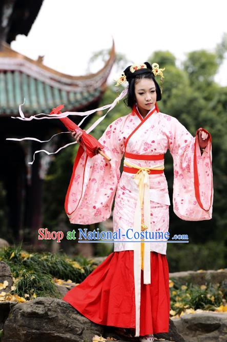 Traditional Chinese Han Dynasty Imperial Princess Wedding Curve Bottom Costume, China Ancient Hanfu Fairy Dress Palace Lady Hand Painting Clothing for Women