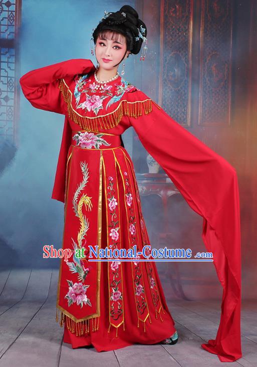 Traditional China Beijing Opera Palace Lady Hua Tan Costume Water Sleeve Embroidered Dress, Ancient Chinese Peking Opera Diva Senior Concubine Embroidery Red Clothing