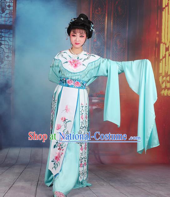 Traditional China Beijing Opera Palace Lady Hua Tan Costume Water Sleeve Embroidered Dress, Ancient Chinese Peking Opera Diva Senior Concubine Embroidery Blue Clothing