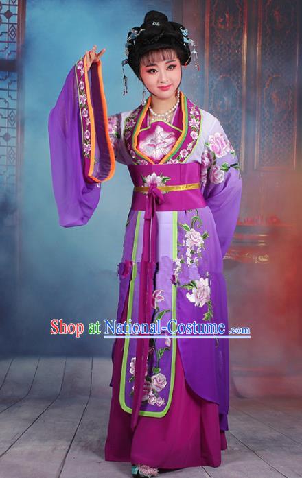 Traditional China Beijing Opera Palace Lady Hua Tan Costume Purple Embroidered Dress, Ancient Chinese Peking Opera Diva Princess Embroidery Clothing