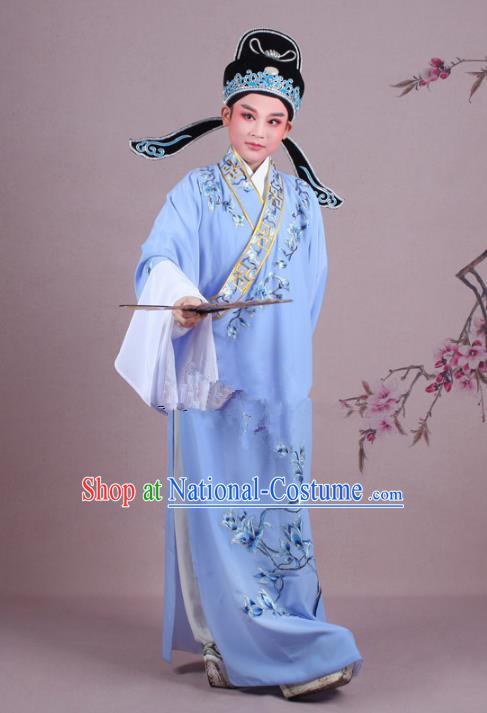 Traditional China Beijing Opera Niche Costume Gifted Scholar Light Purple Embroidered Robe and Hat, Ancient Chinese Peking Opera Young Men Embroidery Mangnolia Clothing