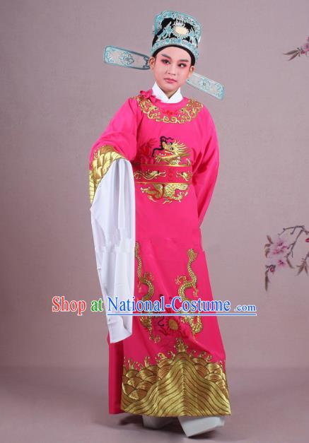 Traditional China Beijing Opera Niche Costume Lang Scholar Rosy Embroidered Robe and Hat, Ancient Chinese Peking Opera Emperor Son-in-law Embroidery Gwanbok Clothing