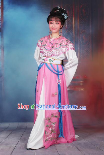 Traditional China Beijing Opera Young Lady Hua Tan Costume Pink Embroidered Dress, Ancient Chinese Peking Opera Diva Senior Concubine Embroidery Peony Clothing