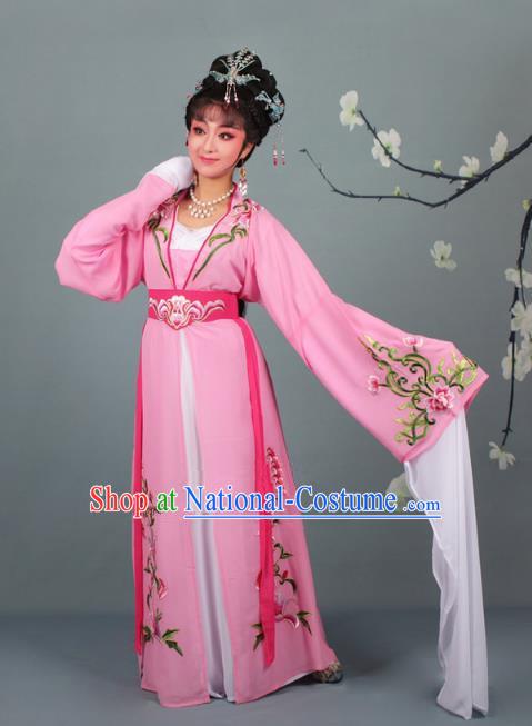 Traditional China Beijing Opera Young Lady Hua Tan Costume Princess Pink Embroidered Dress, Ancient Chinese Peking Opera Diva Embroidery Clothing